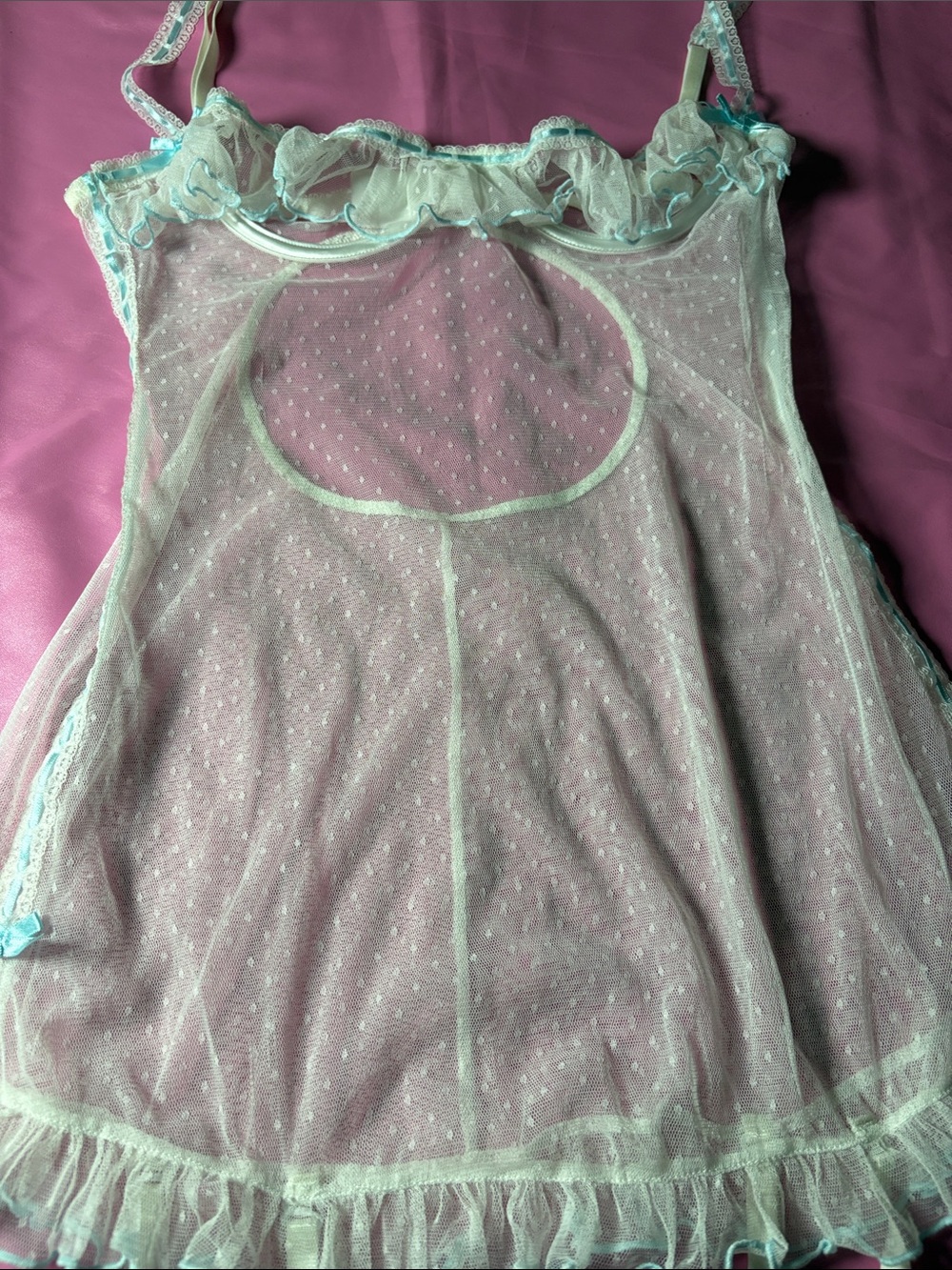 Sheer Mint Polka Dot Babydoll Chemise with Ruffle Trim